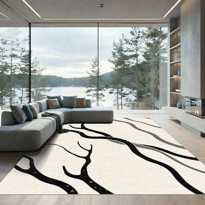 Minimalist Black Branch Wave Rug
