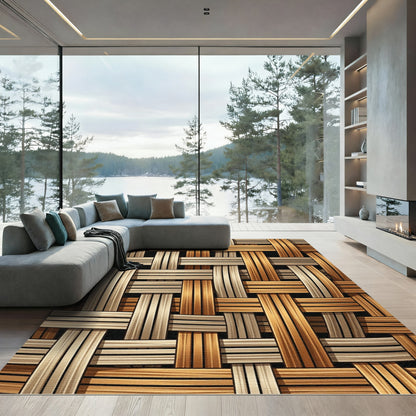 Natural Wicker Weave Earth Tone Textured Rug