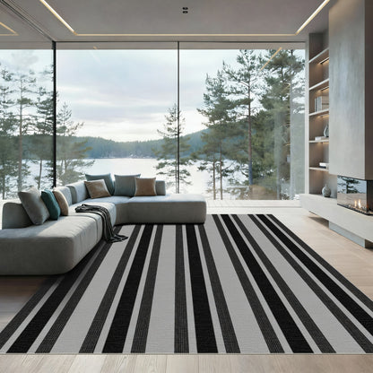 Modern Black Gray Vertical Stripe Rug