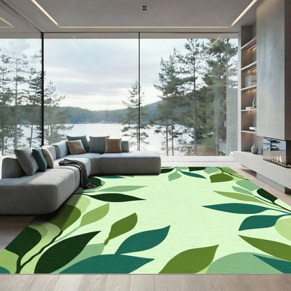 Vibrant Green Lush Foliage Framing Rug