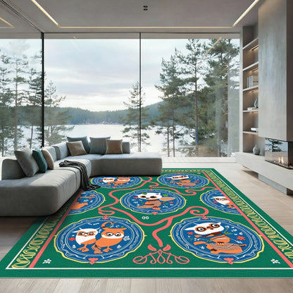 Whimsical Owl Medallion Green Rug