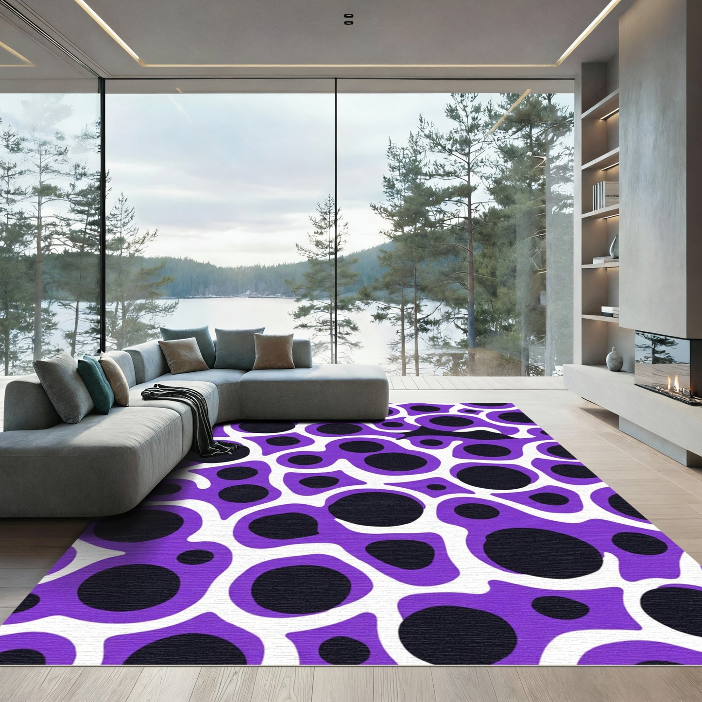 Purple Black Amorphous Dot Rug