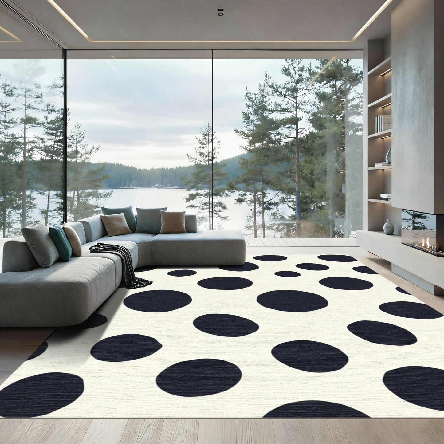 Dark Ink Circles on Cream Background Rug