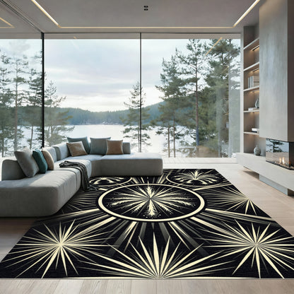 Black And Cream Burst Sunburst Rug