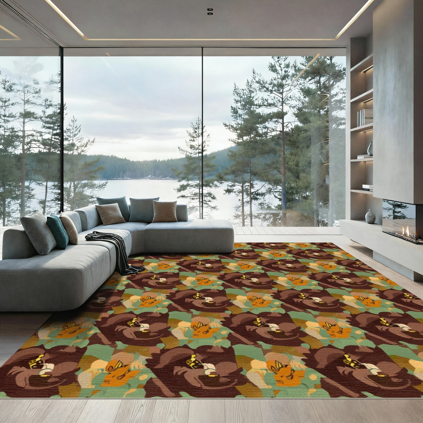 Earthy Brown Abstract Face Collage Rug