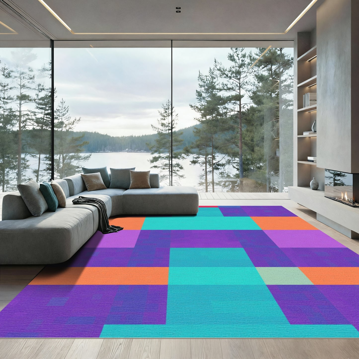 Abstract Purple Teal Orange Rectangles Rug