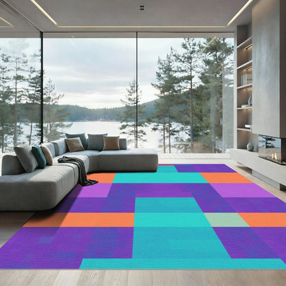 Abstract Purple Teal Orange Rectangles Rug