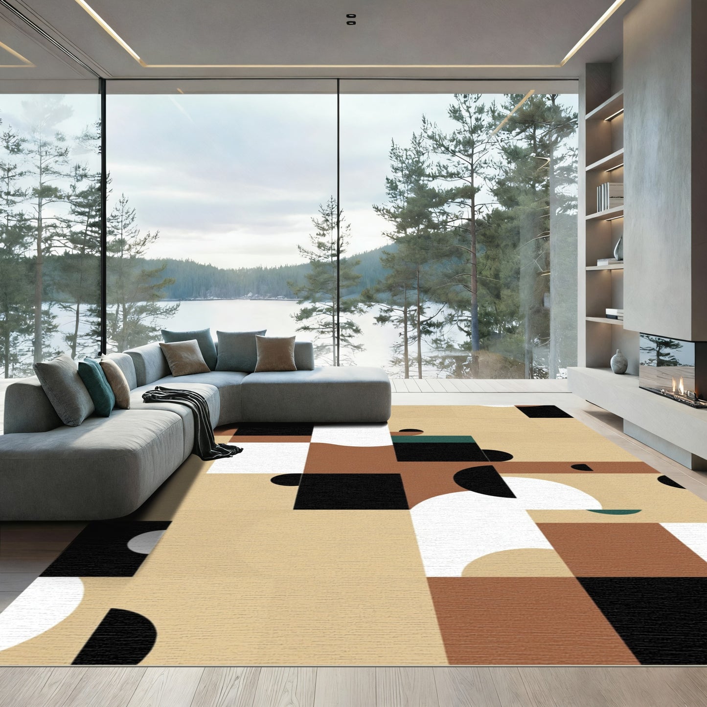 Abstract Earthy Tone Geometric Composition Rug