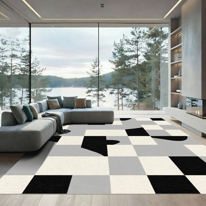 Abstract Geometric Black White Gray Composition Rug