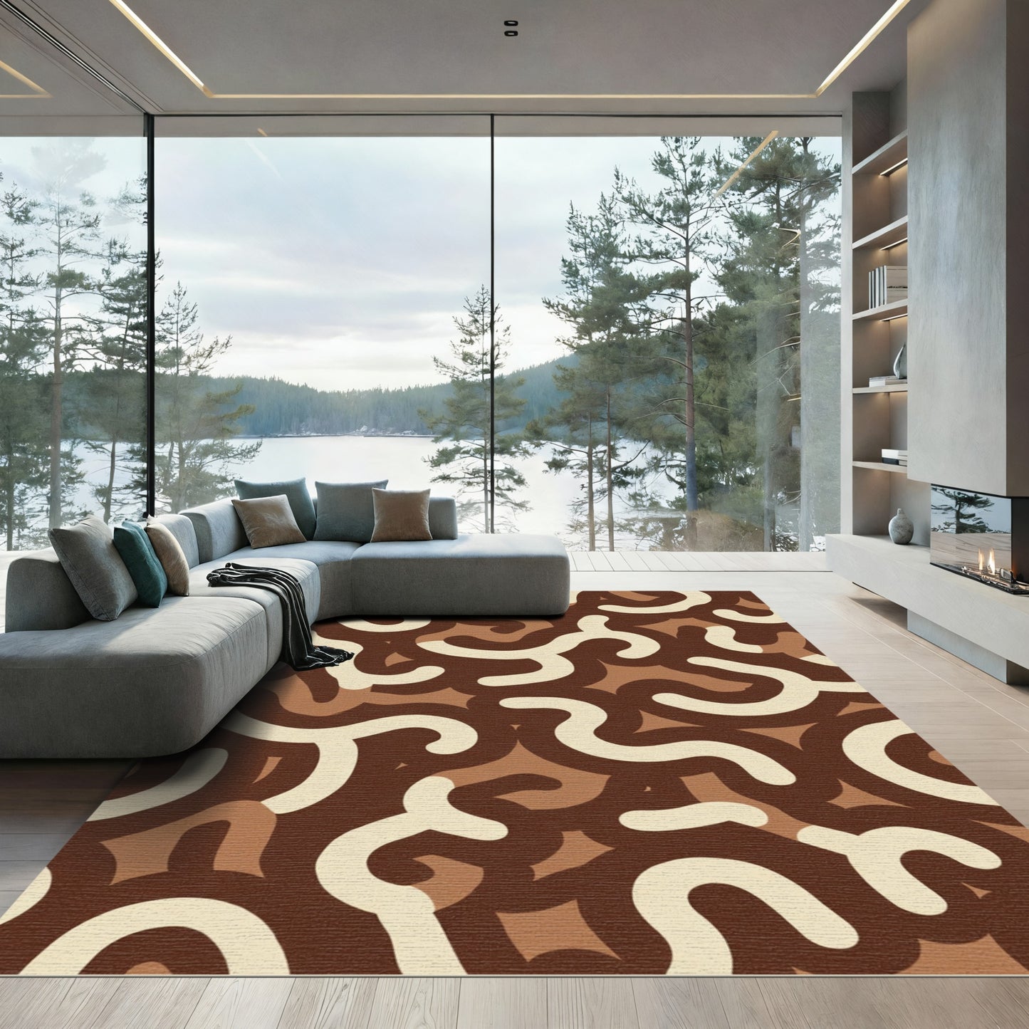 Earthy Curves Abstract Organic Rug