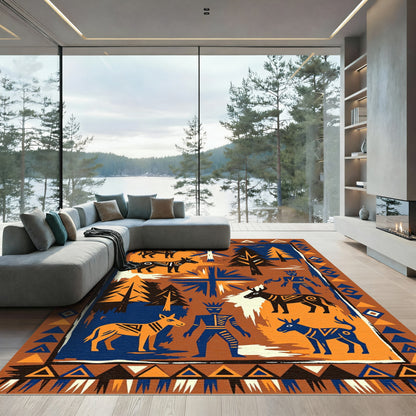 Tribal Forest Animals Geometric Figures Rug