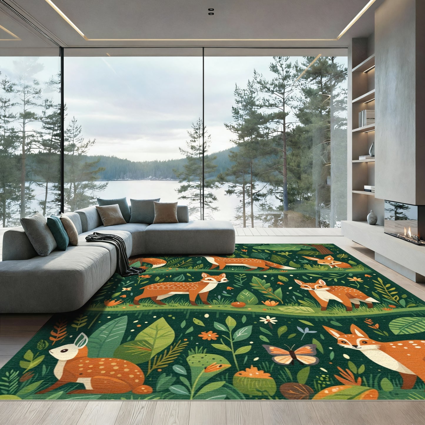 Whimsical Woodland Forest Fox Fauna Rug