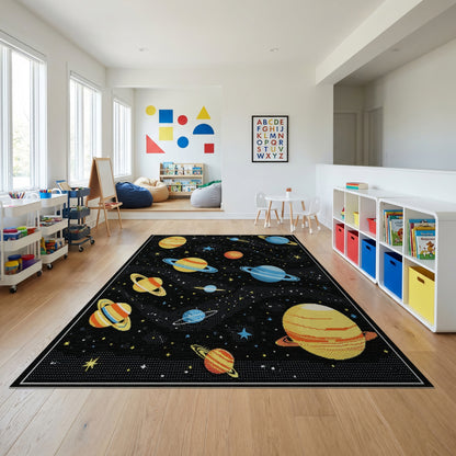 Retro Cosmic Planets Stars Rug