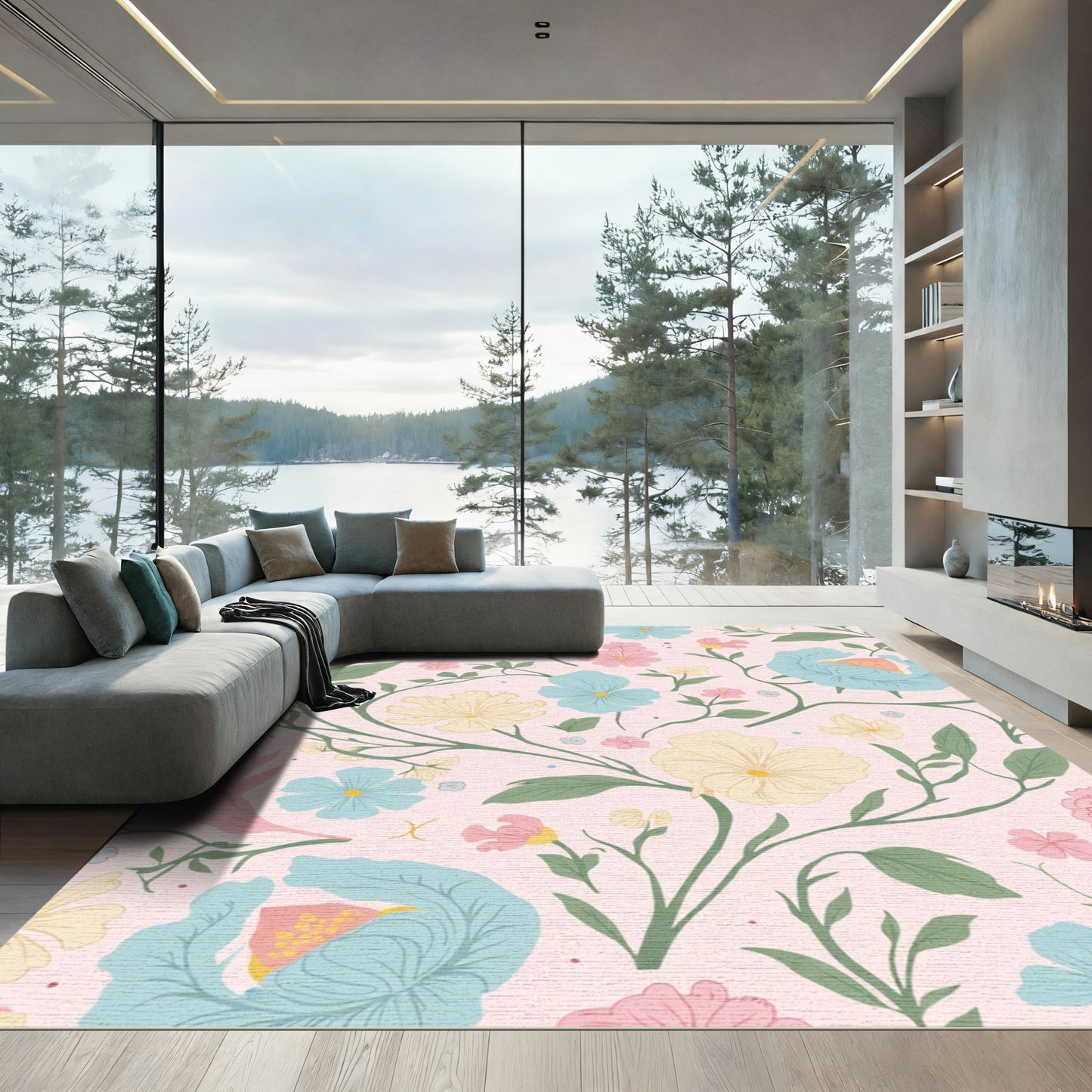 Pastel Floral Garden Vines Rug