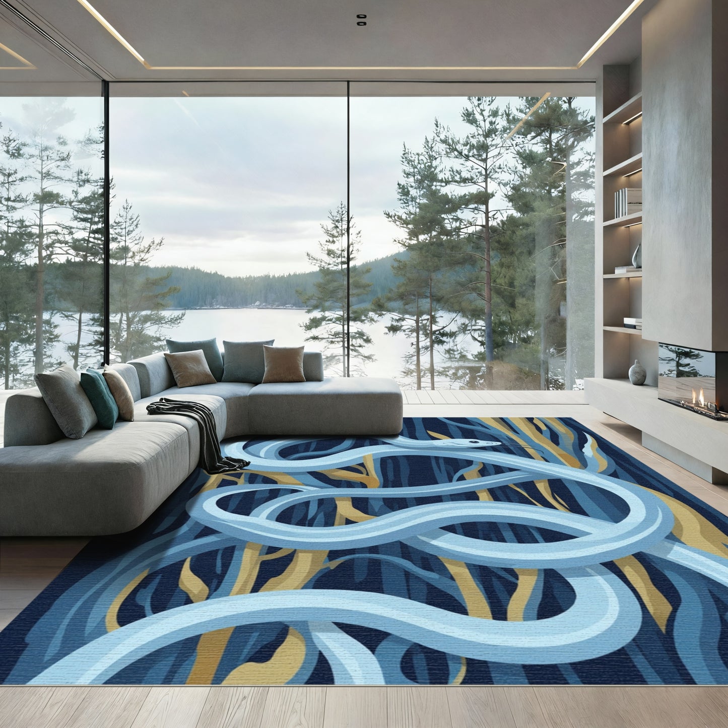 Serpentine Woodland Blue And Gold Rug