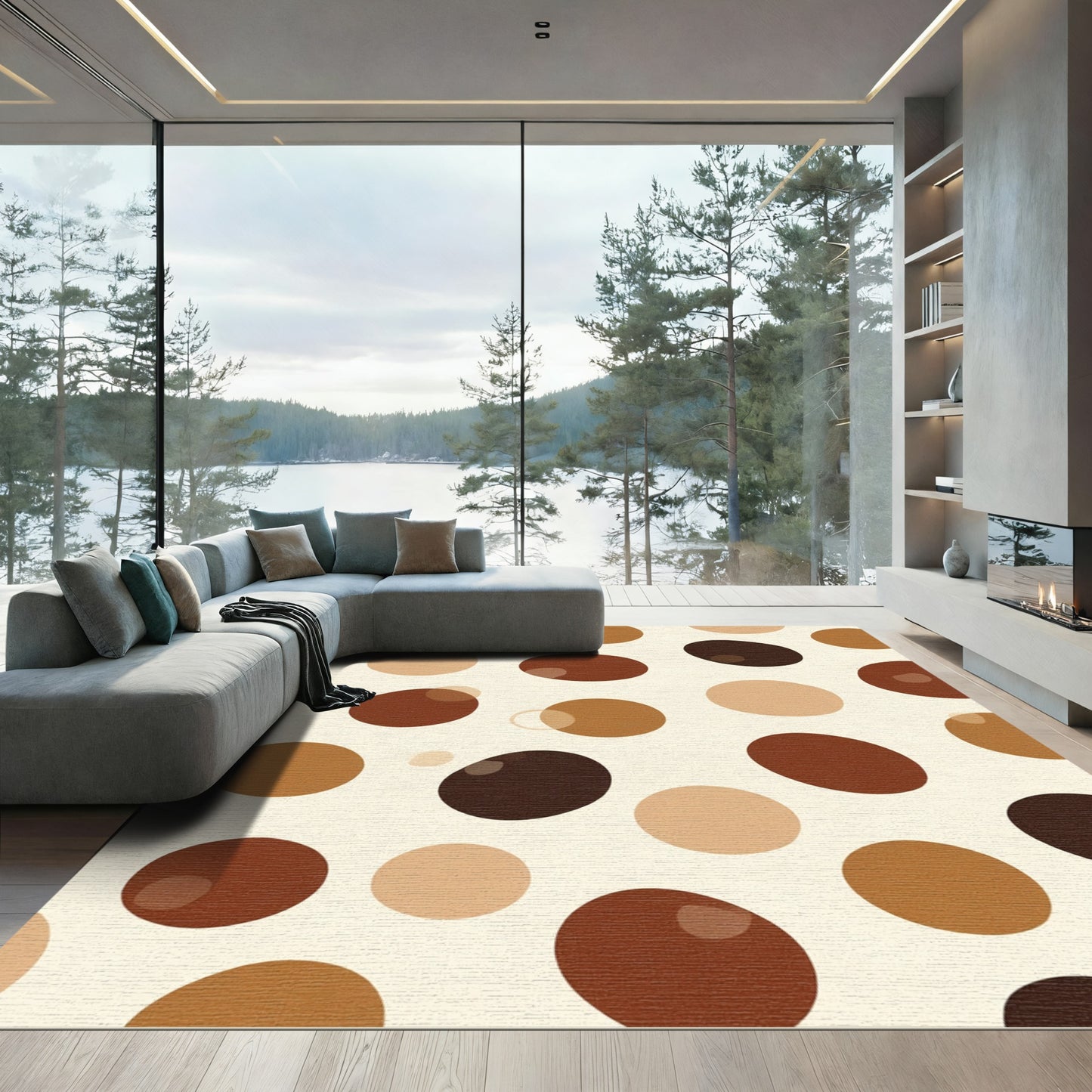 Brown Cream Polka Dot Circles Rug