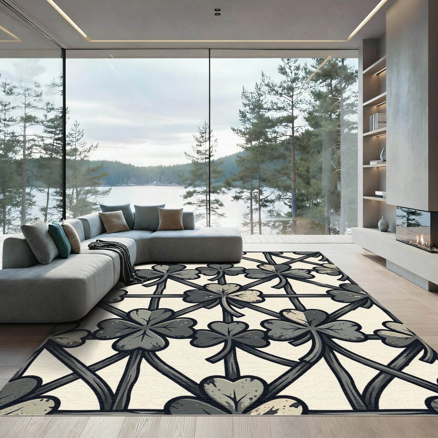 Gray Clover Lattice Work Rug