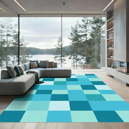 Oceanic Blue Teal Checkerboard Squares Rug