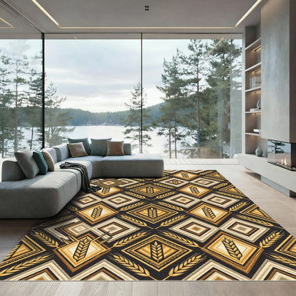 Golden Wheat Geometric Diamond Artisan Rug