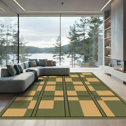 Olive Green Tan Quadrant Composition Rug