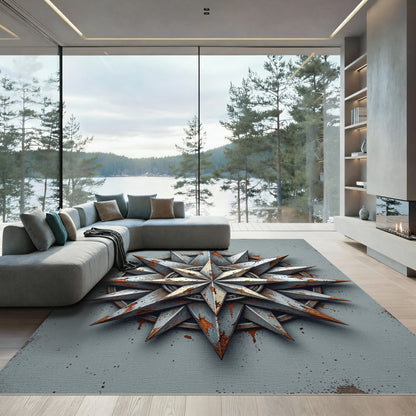 Industrial Metallic Compass Star Medallion Rug