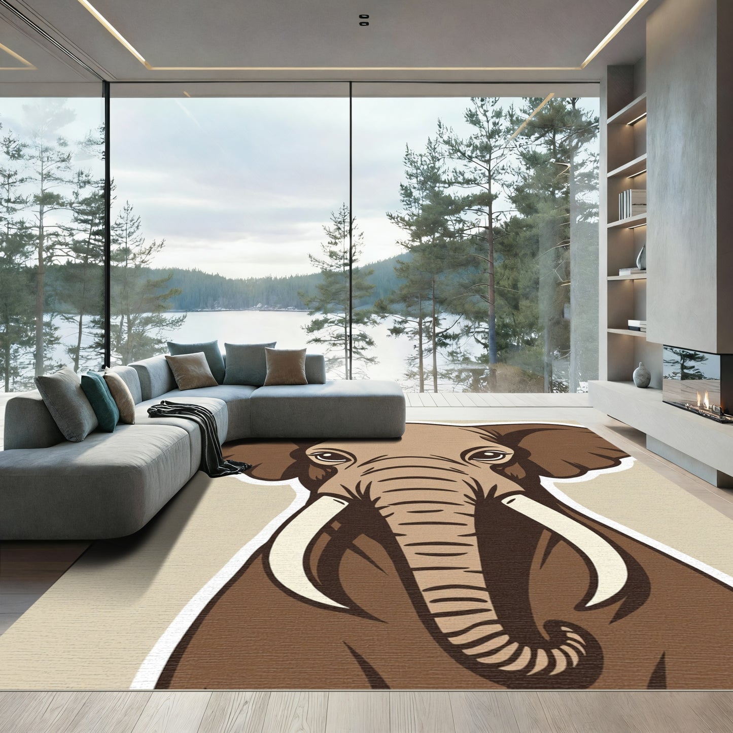 Brown Elephant Portrait with Tusks Rug