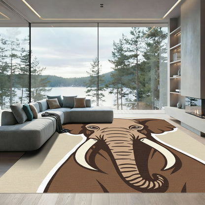 Brown Elephant Portrait with Tusks Rug