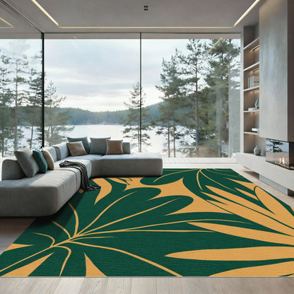 Deep Emerald Tropical Leaf Garden Rug