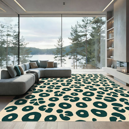 Deep Teal Leopard Spot Cream Rug