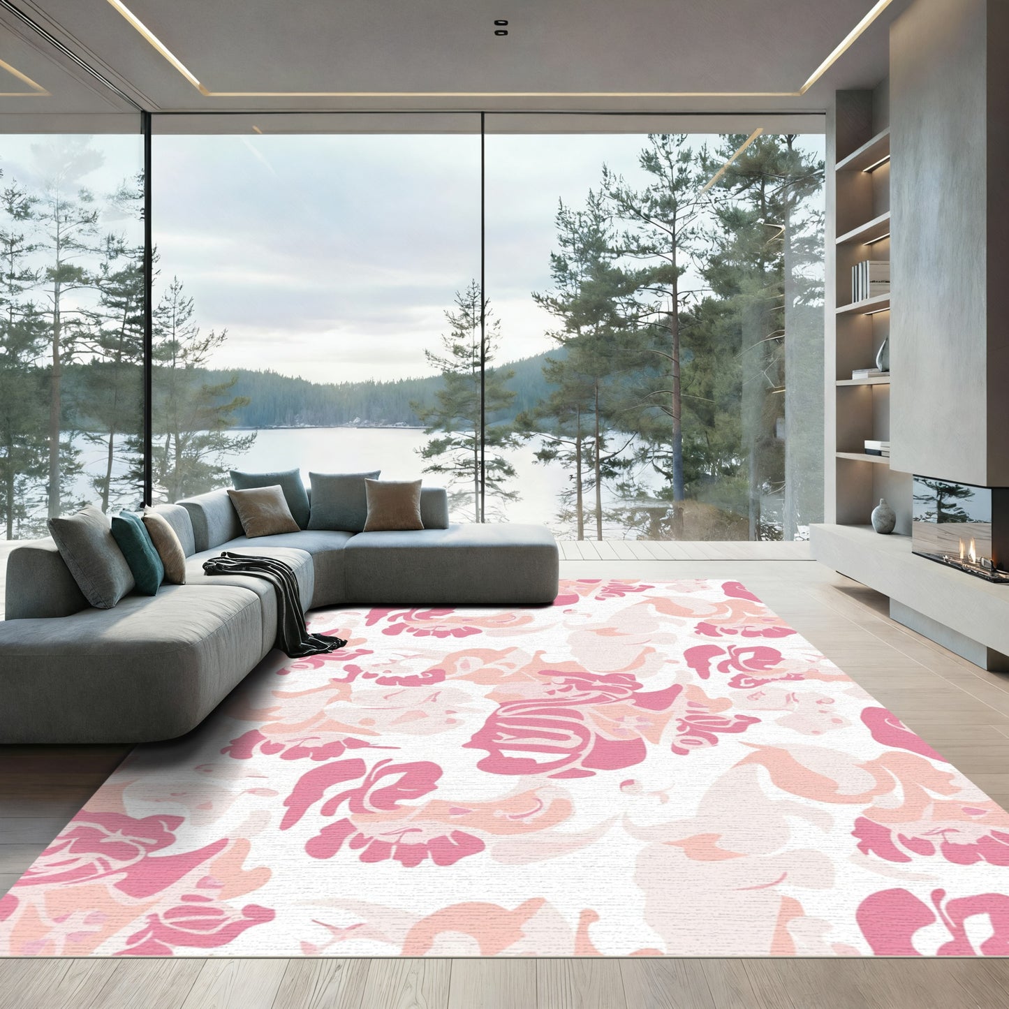 Soft Pink Abstract Floral Blend Rug