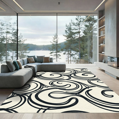 Black Cream Swirl Vine Art Rug