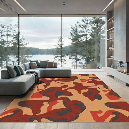 Red Brown Abstract Camo Swirl Rug