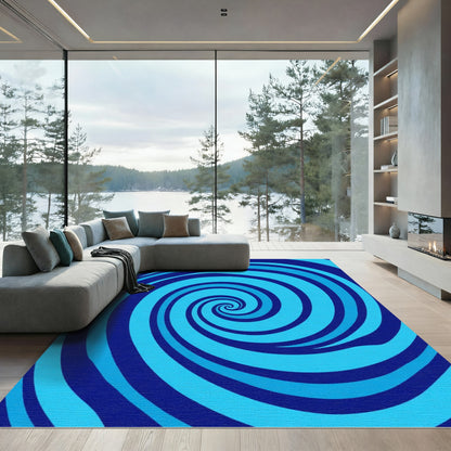 Deep Blue Cyan Swirl Rug