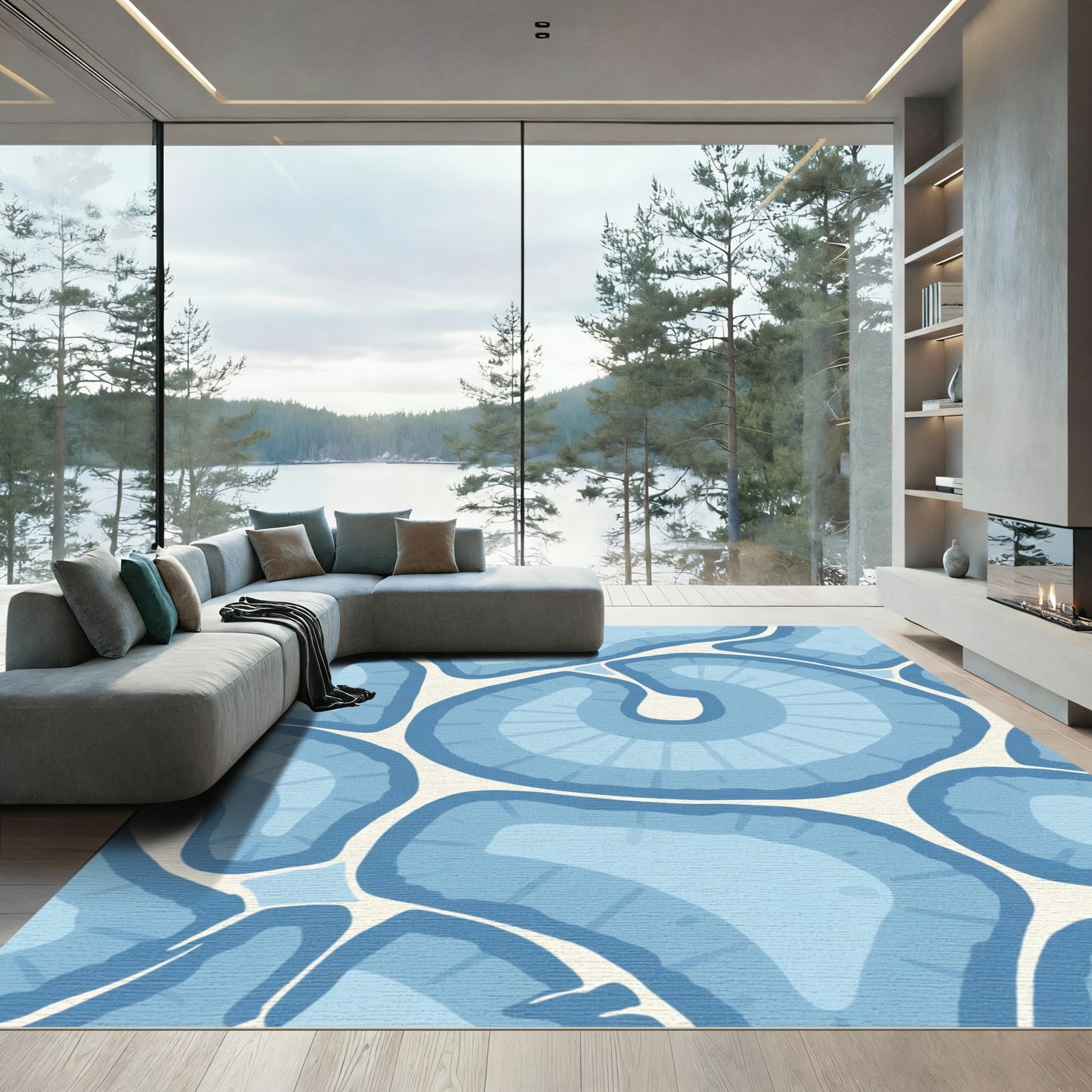 Calm Blue Organic Swirls Rug