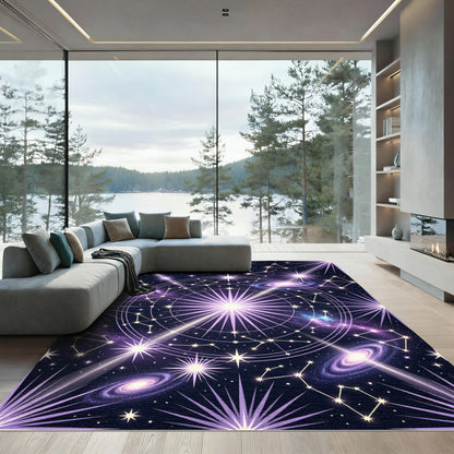 Cosmic Purple Star Constellation Galaxy Rug