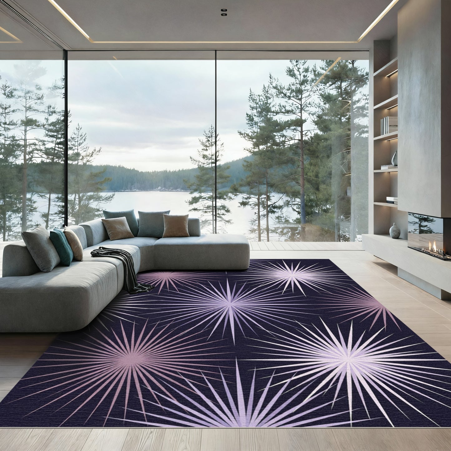 Celestial Starburst Lilac Violet Geometric Rug