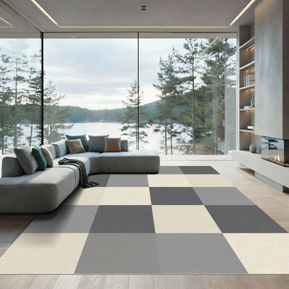 Modern Gray Cream Checkerboard Squares Rug