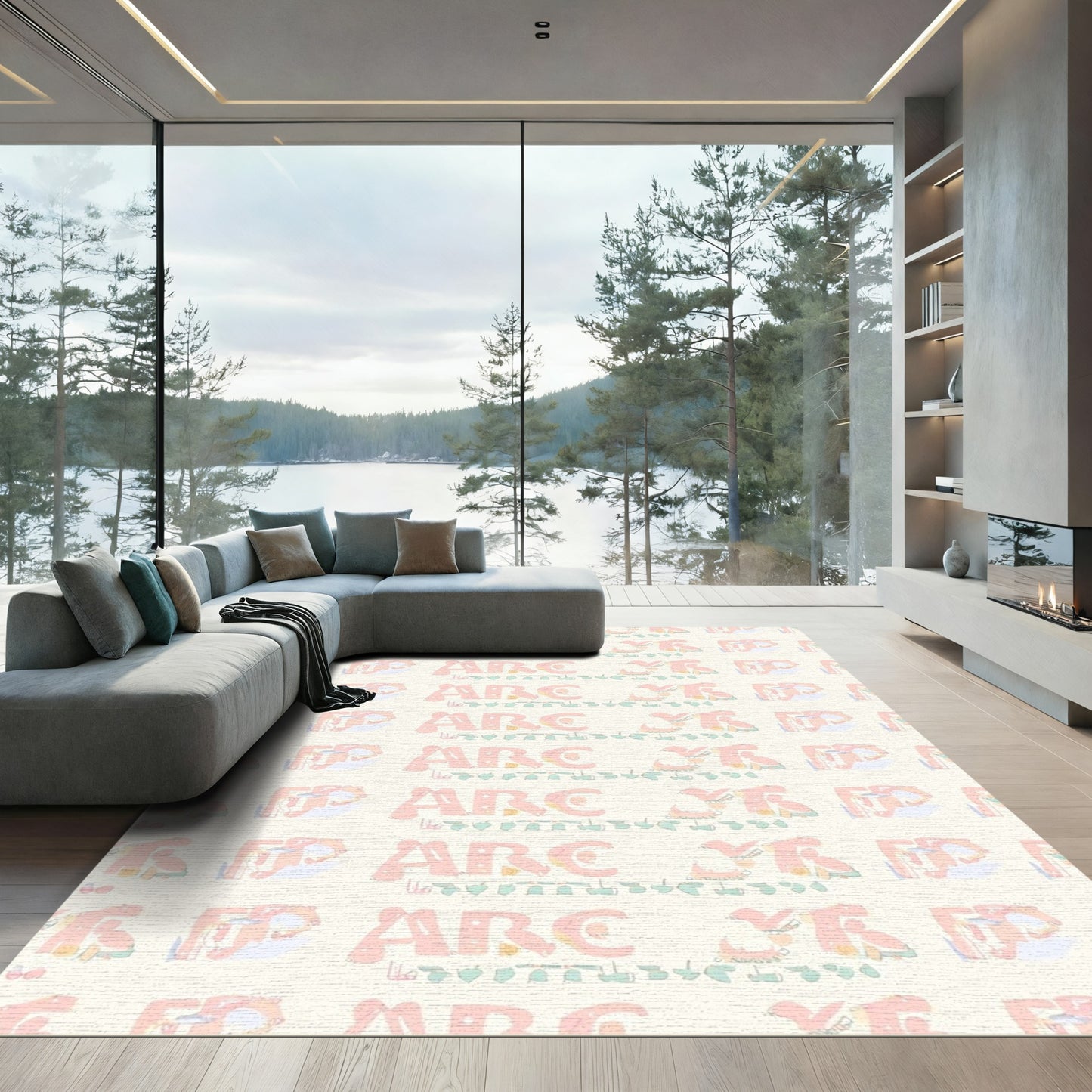Soft Peach Abstract Whimsical Animals Rug