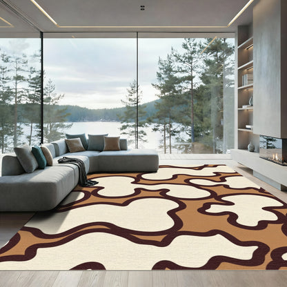 Abstract Cream Brown Organic Flow Rug