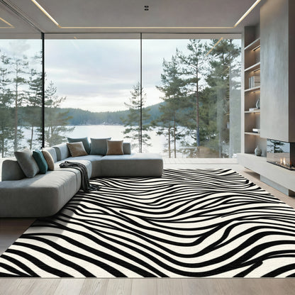 Black Cream Wavy Striped Rug