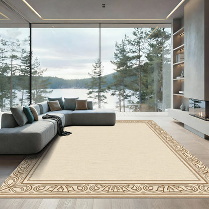 Elegant Tan Art Nouveau Border Rug