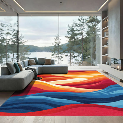 Crimson Abstract Wavy Layers Rug