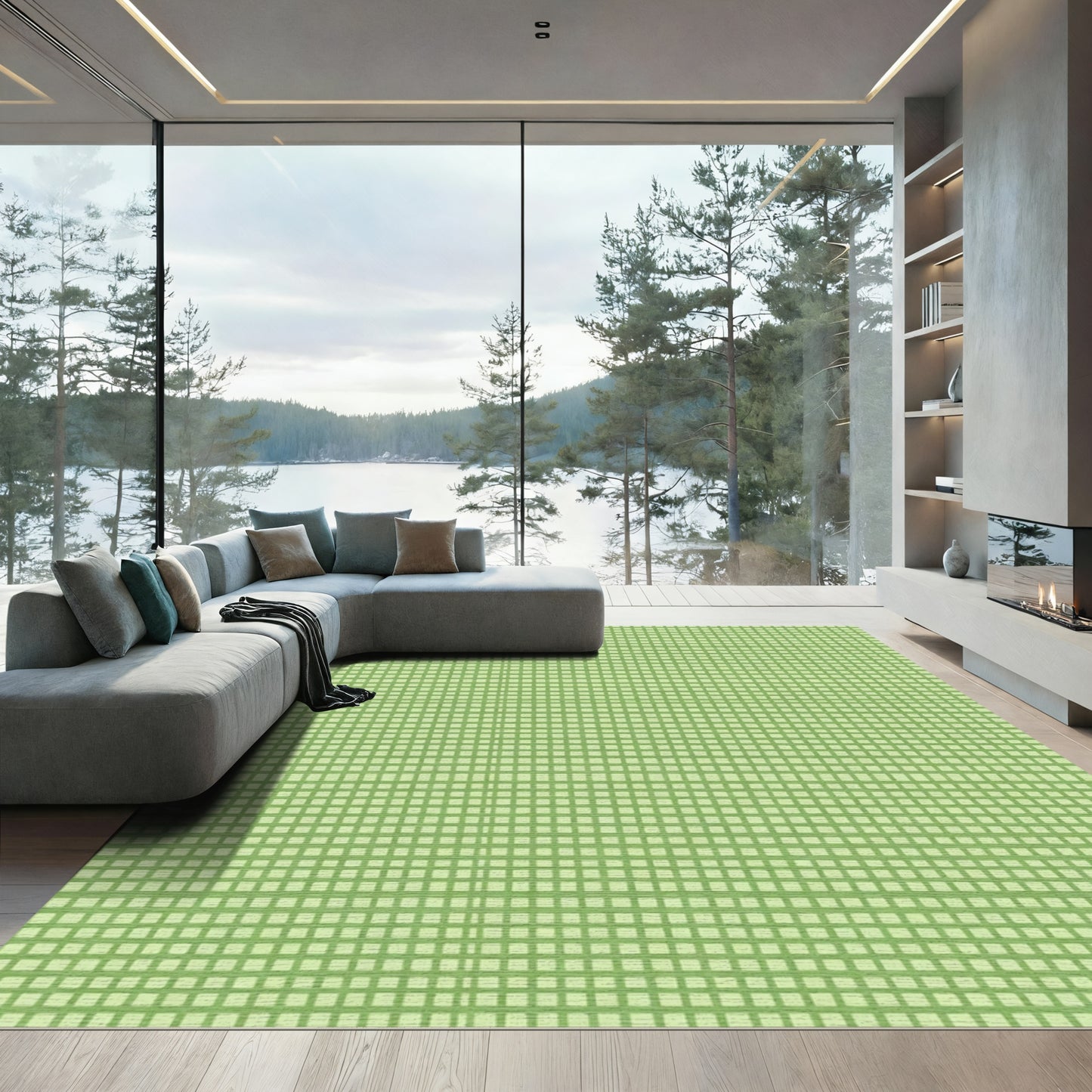 Verdant Green Gridded Texture Rug