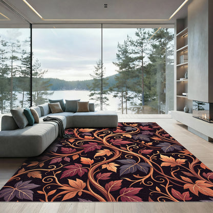 Autumnal Copper Vine Foliage Scroll Rug