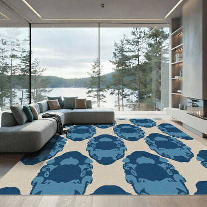 Deep Blue Oval Tribal Mirror Rug
