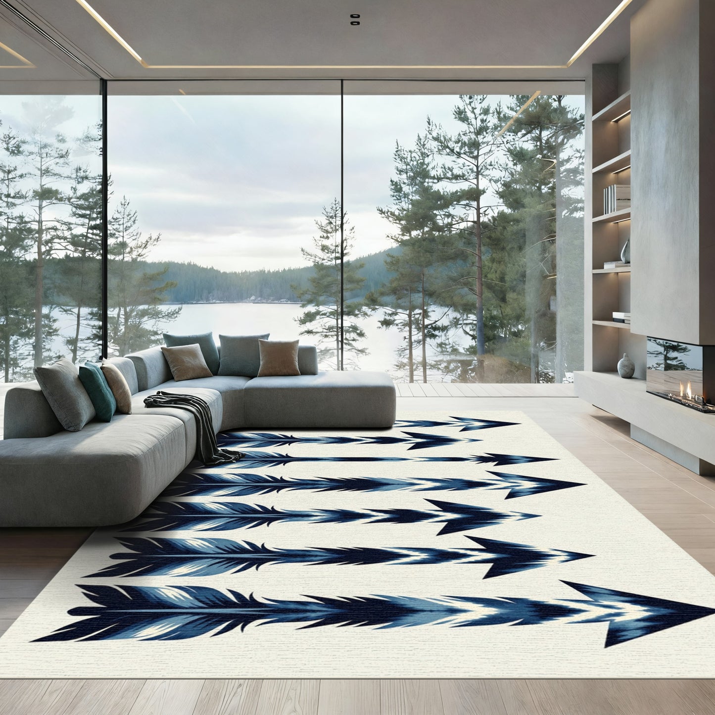 Indigo Feather Arrow Stripe Rug