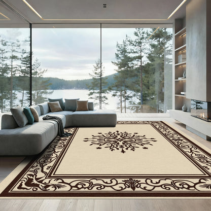 Dark Brown Floral Scrollwork Medallion Rug