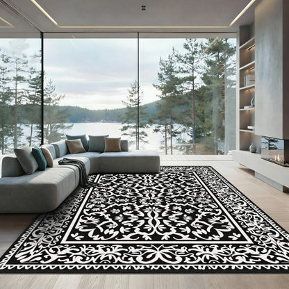 Monochromatic Ornate Floral Lace Rug