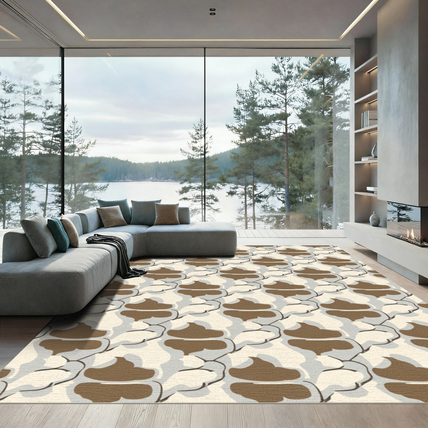 Abstract Brown Cloud Swirls Rug