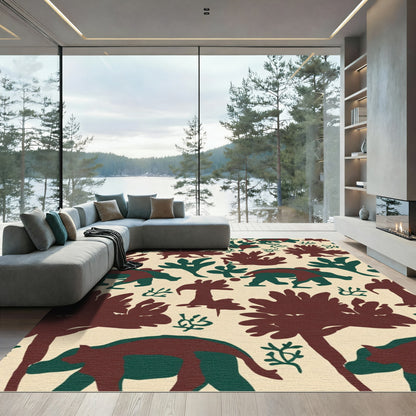 Brown Green Animal Silhouette Landscape Rug